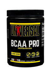 Universal Nutrition BCAA Pro 110 capsules dietary supplement for muscle growth and recovery.